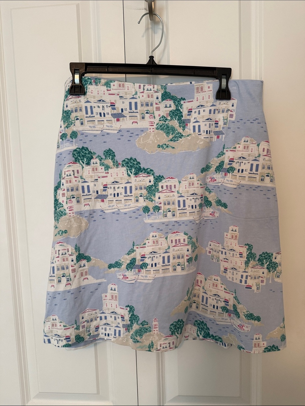 J Jill Blue Scenic Print A-Line Skirt